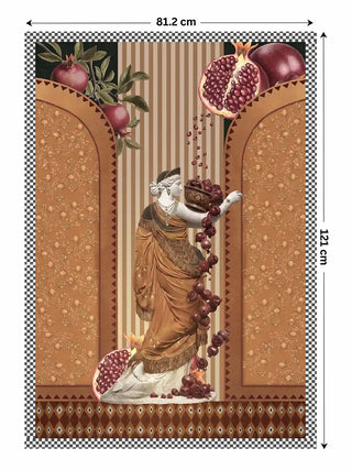Full pattern layout of the Gilded Mythos wall art in amber ochre, shown in the 81.2 x 121 cm statement size for a foyer wall.