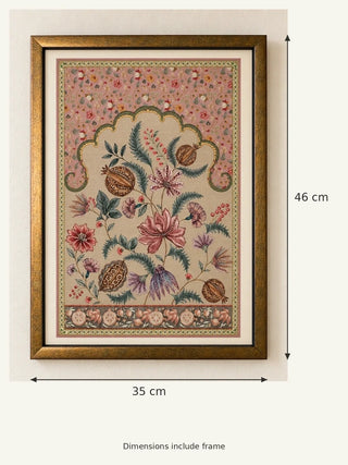 Size guide for Golestan framed wall art: 46 cm high and 35 cm wide including frame
