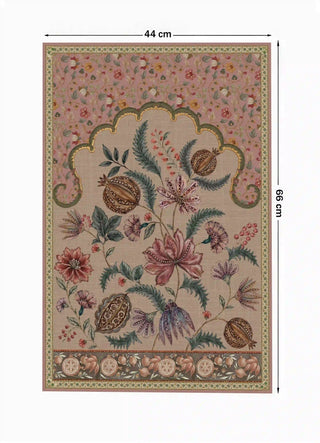 Full view of the Golestan Garden wall art in Blush Pink, 44 cm by 66 cm, showing pomegranates, ferns and the floral trellis ground pattern.