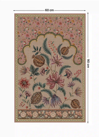 Full view of the Golestan Garden wall art in Blush Pink, 60 cm by 90 cm, showing pomegranates, ferns and the floral trellis border.