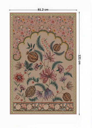 Full view of the Golestan Garden wall art in Blush Pink, 81.2 cm by 121 cm, showing pomegranates, ferns and the pomegranate-and-rosette border.
