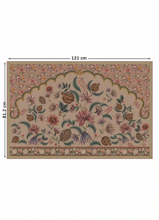 Full view of the Golestan wall art landscape in Blush Pink, 121 cm by 81.2 cm, showing pomegranates, ferns and the gold cusped arch.