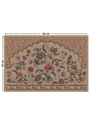 Full view of the Golestan wall art landscape in Blush Pink, 66 cm by 44 cm, showing pomegranates, ferns and the floral trellis ground.