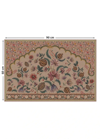 Full view of the Golestan wall art landscape in Blush Pink, 90 cm by 60 cm, showing pomegranates, ferns and the pomegranate-and-rosette border.