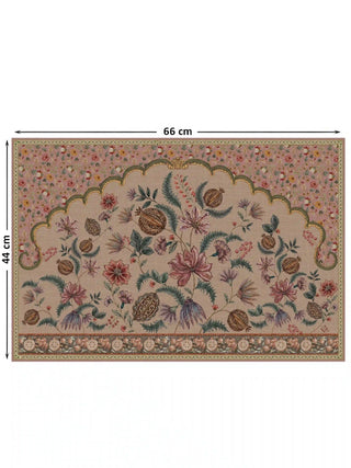 Full view of the Golestan wall art in the 44 x 66 cm size, showing a scalloped arch of flowers and ferns on a dusty rose floral ground.