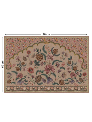 Full view of the Golestan wall art in the 60 x 90 cm size, showing a scalloped arch of flowers and ferns on a dusty rose floral ground.