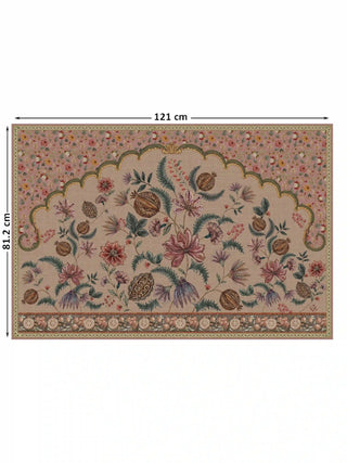 Full view of the Golestan wall art in the 81.2 x 121 cm size, showing a scalloped arch of flowers and ferns on a dusty rose floral ground.