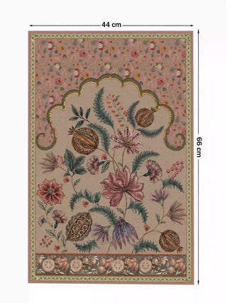 Full view of the Golestan Garden wall art in Blush Pink, 66 cm by 44 cm, showing pomegranates, ferns and the floral trellis ground pattern.