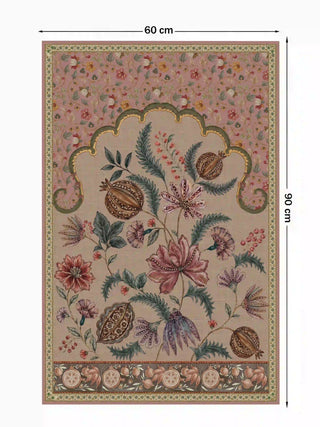 Full view of the Golestan Garden wall art in Blush Pink, 90 cm by 60 cm, showing pomegranates, ferns and the floral trellis ground pattern.