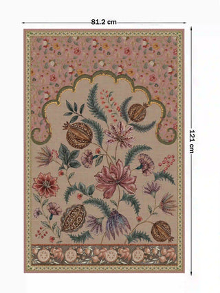 Full view of the Golestan Garden wall art in Blush Pink, 121 cm by 81.2 cm, showing pomegranates, ferns and the floral trellis ground pattern.