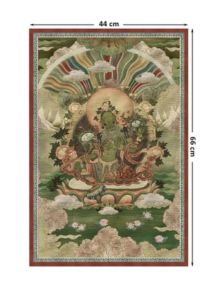 Complete design overview of the Green Tara Buddhist heritage motif with 44 cm by 66 cm dimensions.