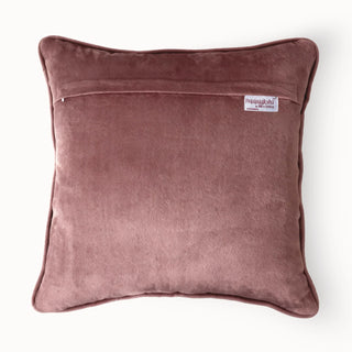 Back view of the Gulaal Cushion cover showing the plain mauve velvet and zipper