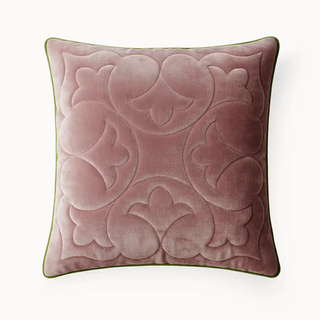 front view of Velvet Gulabi bagh Cushion Cover with ntricate quilted pattern with, floral-inspired motifs 