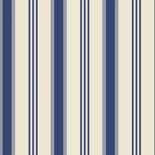 Stripe repeat of the Hana Stripes wallpaper in navy and ivory, showing broad navy bands framed by fine pinstripes on an ivory ground