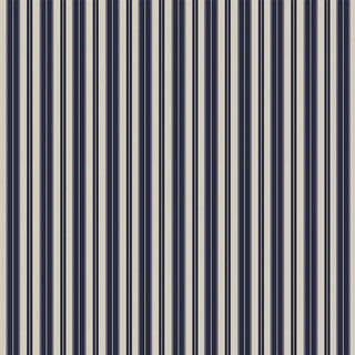 Full patterned view of Heritage Navy & Cream Stripe Wallpaper Roll with vertical navy and cream stripes designed to add depth and brightness to interiors.