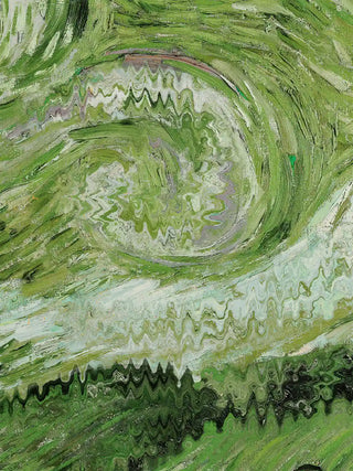 A close-up of the Hey Olive Fusion Art wall art showing the swirling green Starry Night-style sky.
