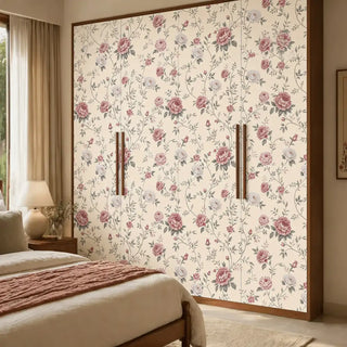 English floral wallpaper on wardrobe. view-wardrobe