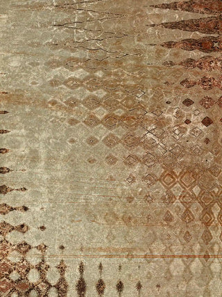 Macro close-up of Ikat Fusion Industrial vertical art displaying blurred diamond grids on a parchment ground.