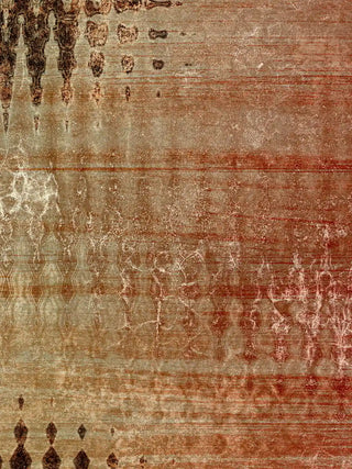 Detailed macro shot of vertical Ikat Fusion Industrial poster displaying terracotta streak lines and ikat waves.