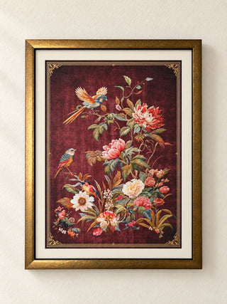 Imperial Garden framed wall art in antique-gold frame, 46 cm high x 35 cm wide