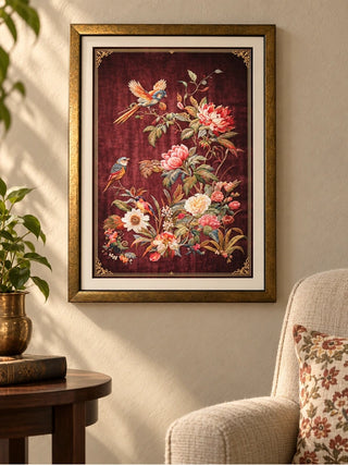 Imperial Garden framed wall art hung in a living room