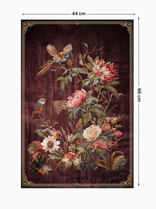 Full pattern layout of the Imperial Garden wall art in burgundy, shown in the 44 x 66 cm size