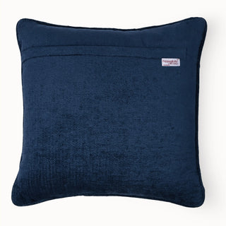 Back view of the Indigo Wave Cushion showing the solid navy velvet backing and zipper.