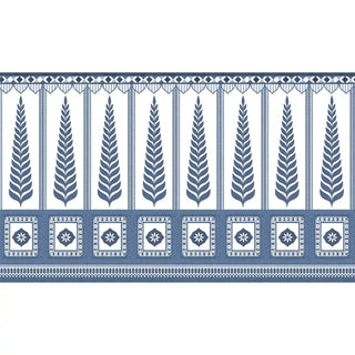 Indigo Grove Mural Wallpaper: Seamless strip showing the full vertical repeating pattern of the stylized leaf design.
