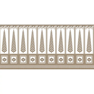 A wide horizontal panorama of the Indigo Grove sepia wall border featuring a rhythmic banyan tree forest and geometric base.