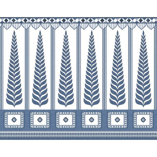 Decorative border with blue leaf patterns on a white background wallpaper