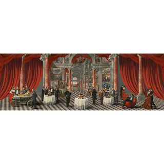The full panoramic layout of the Invention Modern Fusion mural featuring the grand gallery and red drapery.