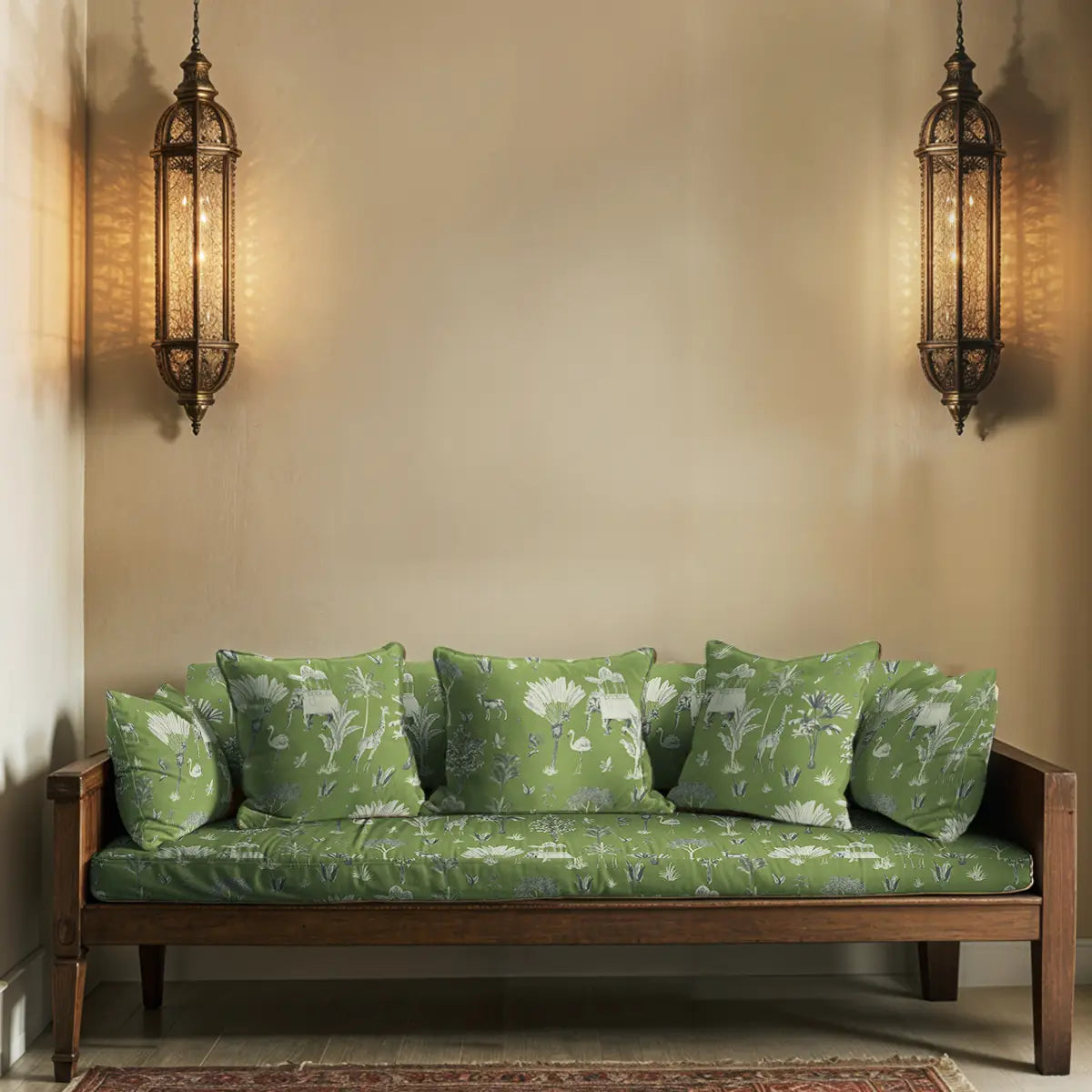 Shop Itihaas Design Sofa and Chairs Upholstery Fabric Green indian Design, Tropical By Lifencolors