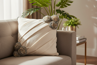 Ivory Gardenia Cushion Cover - Draped Floral Style Mood Shot