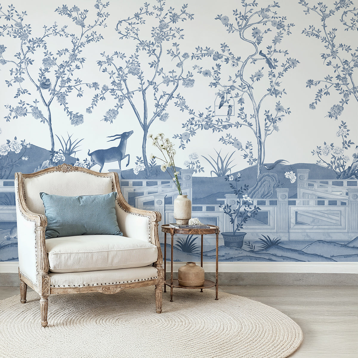 Blue Chinoiserie Theme Wallpaper for Walls | Jade Blossom – Life n Colors
