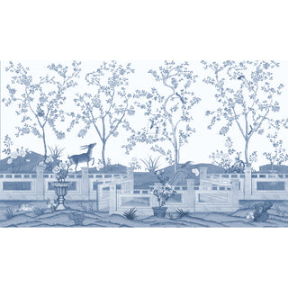 Full pattern layout of the Jade Blossom wall mural showing a continuous landscape of trees, birds, and antelopes.