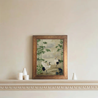 Jiangnan Dream Wall Art framed in wood, styled on a wall shelf, infusing a serene oriental charm into the room décor.