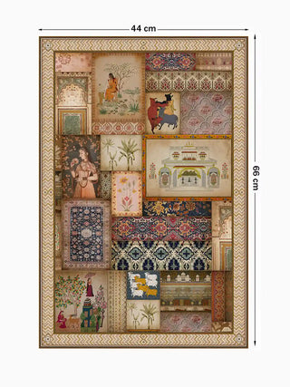 Full front view of the portrait Kahani Indian Art Theme wall art print with annotated small dimensions measuring 66 cm by 44 cm.