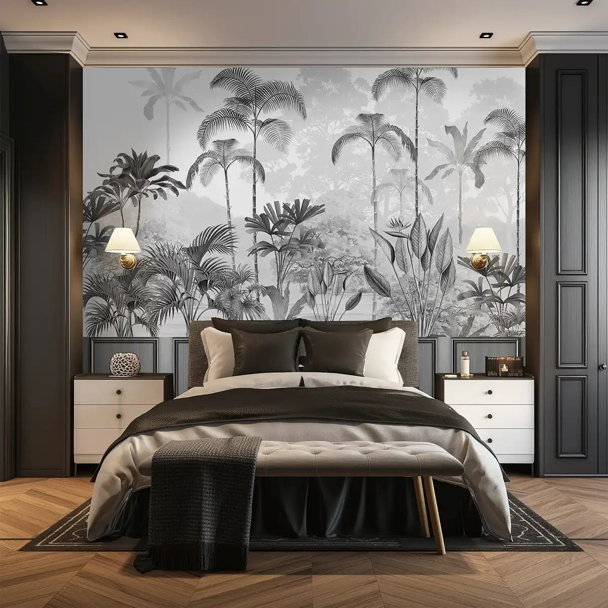 Kaira, Nature Theme Wallpaper for Rooms, Black & White, Customised by Lifencolors