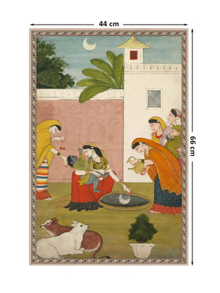 Full vertical design layout of the child Krishna heritage painting, dimensions 44 cm by 66 cm