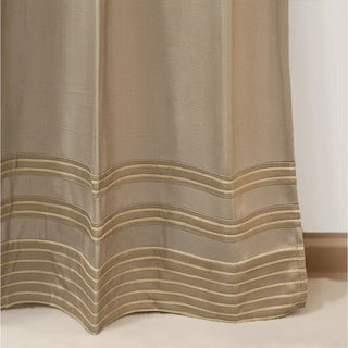 Detailed view of Kashmiriyat Curtain golden embroidered hemline, adding elegance to the drape.