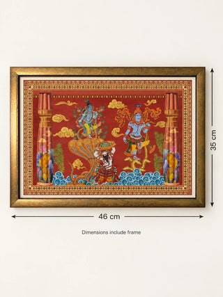 Size guide for Keshava framed wall art: 35 cm high and 46 cm wide including frame