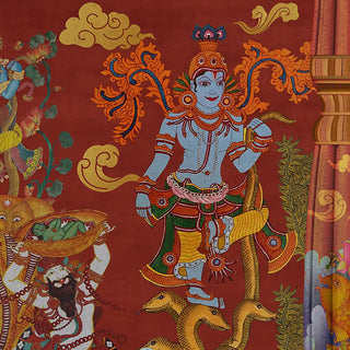 A detailed close-up of the Keshava mural highlighting the fine brushstrokes of the deity and the textured serpent motifs.