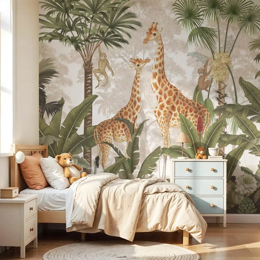 Van, Beautiful Vintage Jungle Theme Kids Wallpaper, Multicolor Customised