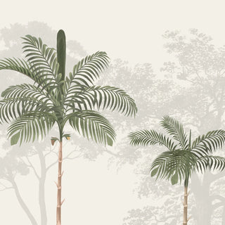 Kovalam Tropical Palm Wallpaper for Living Room, Lush Green Fronds and Leaves, Coastal Indian Decor