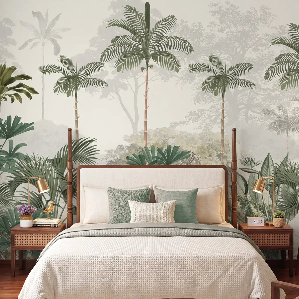 Kovalam tropical wallpaper in a luxury bedroom setting