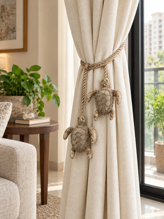 Kurma tieback for curtain in living room setting