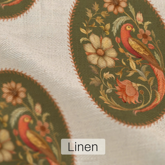 Saundarya Indian Floral Curtain Fabric Ovile & Beige