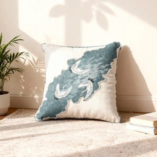 Lifencolors Graceful Cranes cushion cover with elegant flying bird design