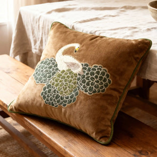 Lifencolors Silk Route cushion cover featuring intricate embroidery inspired by ancient travels