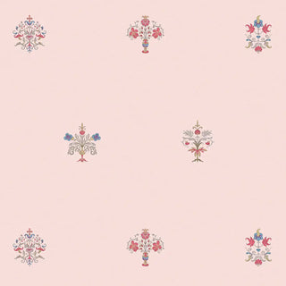 A close-up shot of the wallpaper, highlighting the intricate details of the Indian-inspired motifs.

